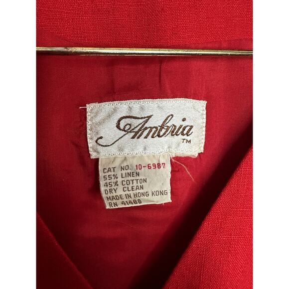 Vintage 80s Midi Long Red Pleated Skirt Linen Dress Secretary 14 16 Rockabilly - Picture 7 of 12